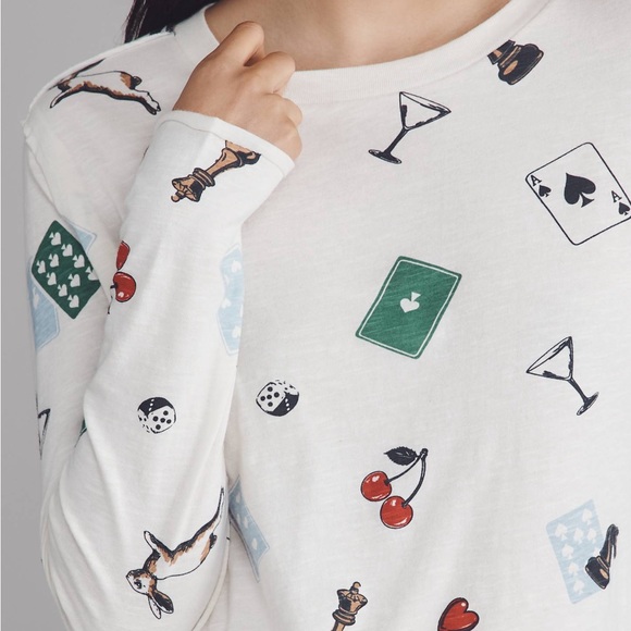 Maeve The Boxy Caitlin  White Graphic Long Sleeve Tee - Picture 3 of 9
